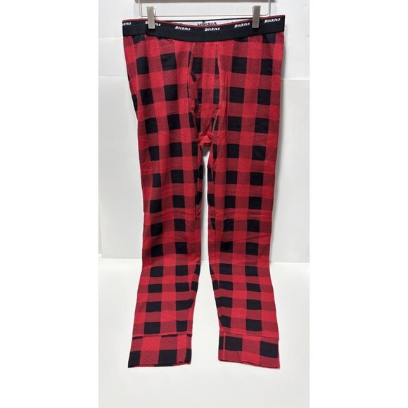 Mens Dickies Long Johns PJs Red & Black Plaid Pattern 41” Long Size Large, New! - Picture 1 of 7